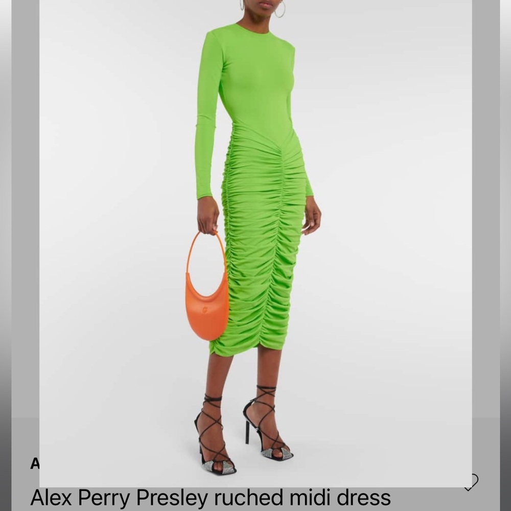 Alex Perry Neon Green Ruched Long Sleeve Dress